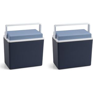 2x Blauwe koelboxen met draagbeugel 10 liter
