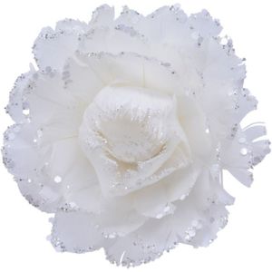 1x stuks decoratie bloemen wit met veertjes op clip 11 cm
