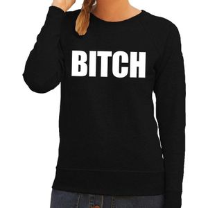 Dames fun text sweater Bitch zwart