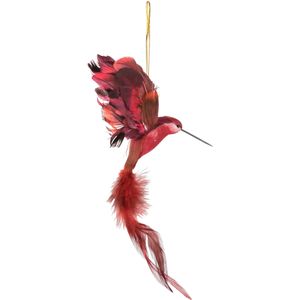 1x stuks kunststof kersthangers kolibrie rood 18 cm kerstornamenten