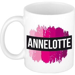 Annelotte  naam / voornaam kado beker / mok roze verfstrepen - Gepersonaliseerde mok met naam