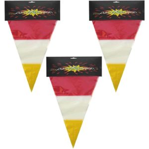 3x stuks plastic vlaggenlijn rood/wit/geel carnaval 10 meters