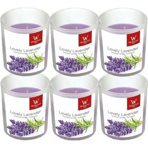 6x Geurkaarsen lavendel in glazen houder 25 branduren - Geurkaarsen lavendel geur - Woondecoraties