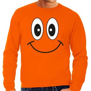 Bellatio Decorations Koningsdag sweater voor heren - smiley - oranje - feestkleding