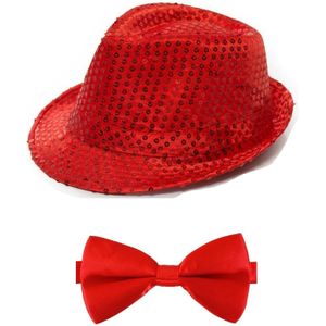Carnaval verkleed set glitter hoed en strikje rood