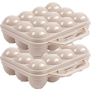 Plasticforte Eierdoos - 2x - koelkast organizer eierhouder - 12 eieren - taupe - kunststof - 20 x 18,5 cm