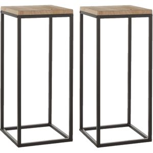 Set van 2x stuks bijzettafels Oskar vierkant hout/metaal zwart 35 x 81 cm - Home Deco meubels en tafels