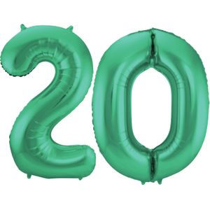 Leeftijd feestartikelen/versiering grote folie ballonnen 20 jaar glimmend groen 86 cm