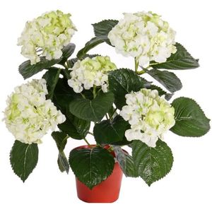 Kunstplant Hortensia Plant Wit/Groen 36 cm - Kunstplanten/Nepplanten