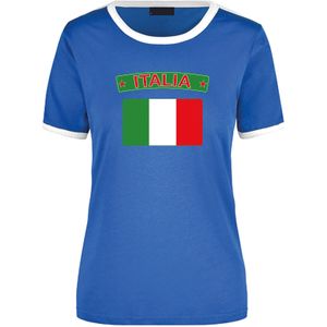 Italia ringer t-shirt blauw met witte randjes voor dames - Italie supporter kleding