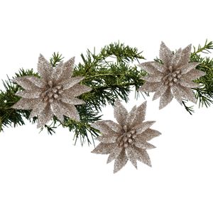 House of Seasons Kerstboom bloemen op clip - 6x - champagne - kunststof