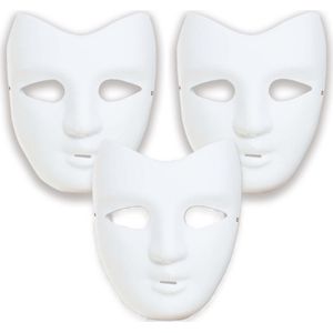 Fiestas Guirca Grimeer masker - 3x - wit - kunststof - zelf beschilderen - gezichtsmaskers