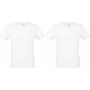 Set van 3x stuks basic heren shirt met ronde hals wit van katoen, maat: S (48)