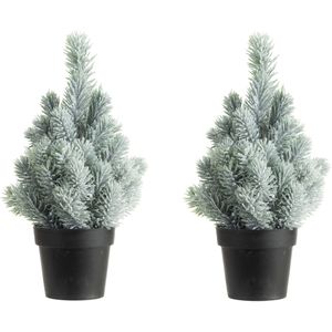 2x stuks kunstboom/kunst kerstboom groen met sneeuw 22 cm