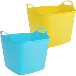 Voordeelset van 2x stuks kunststof flexibele emmers/wasmanden/kuipen 40 liter in het geel/blauw