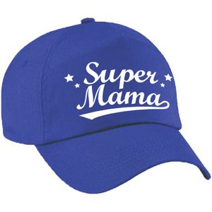 Super mama moederdag cadeau pet blauw voor dames