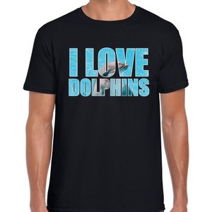 Tekst shirt I love dolphins foto zwart voor heren - cadeau t-shirt dolfijnen liefhebber