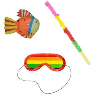 Verjaardag Pinata Vis van 60 cm set met stok en masker