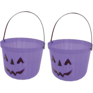 Trick or treat snoep emmertje - 2x - pompoen - paars - D20 cm