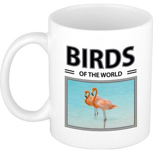 Dieren foto mok Flamingo - 300 ml - birds of the world - cadeau beker / mok Flamingos liefhebber