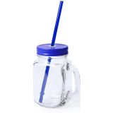 8x stuks drink potjes van glas Mason Jar blauw/rood 500 ml