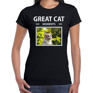 Rode kat foto t-shirt zwart voor dames - great cat moments cadeau shirt katten liefhebber