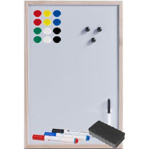 Zeller Magnetisch whiteboard/memobord - 40 x 60 cm - met gekleurde stiften - 15x magneten - wisser