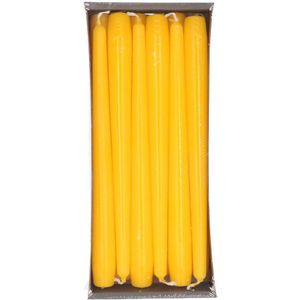 12x Lange kaarsen geel 25 cm 8 branduren dinerkaarsen/tafelkaarsen