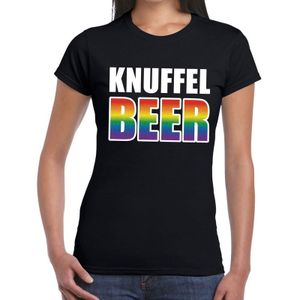 Knuffel beer gay pride tekst/fun shirt zwart dames