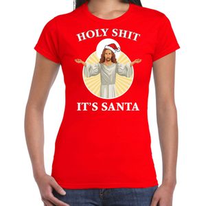 Rood Kerstshirt / Kerstkleding Holy shit its Santa voor dames