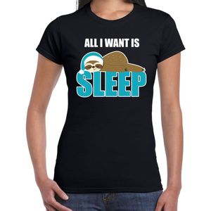 All I want is sleep / Ik wil alleen slapen fun tekst pyjama shirt zwart dames - Grappig slaapshirt