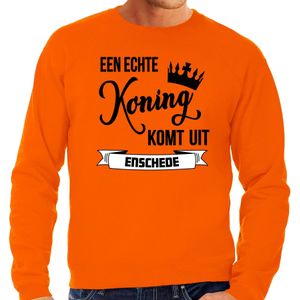 Oranje Koningsdag sweater - echte Koning komt uit Enschede - heren