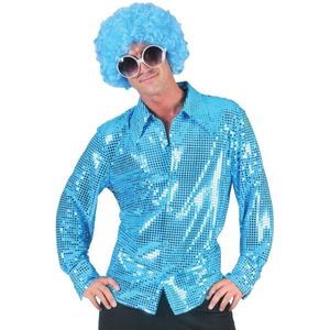 Seventies/eighties disco hemd blauwe pailletten voor heren