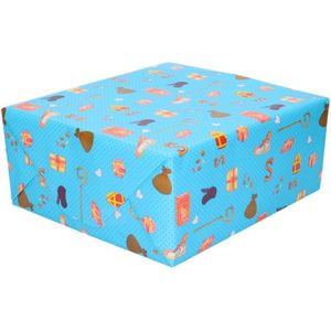 10x Inpakpapier/cadeaupapier Sinterklaas print lichtblauw