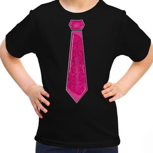 Bellatio Decorations Verkleed t-shirt voor kinderen - glitter stropdas - zwart - meisje - carnaval