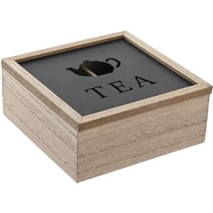 Items Theedoos/opbergdoos Cameron - 4-vaks - MDF hout - 16 x 16 x 7 cm - met doorzichtige deksel