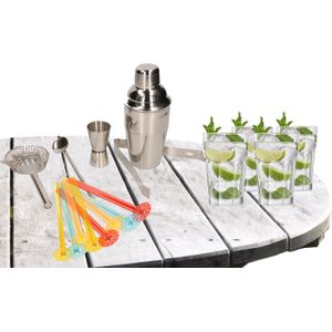 Cocktailshaker set RVS 6-delig inclusief 4x cocktailglazen 350 ml - Zelf cocktails maken