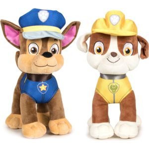 Paw Patrol figuren speelgoed knuffels set van 2x karakters Chase en Rubble 19 cm