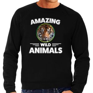 Sweater tijgers amazing wild animals / dieren trui zwart voor heren