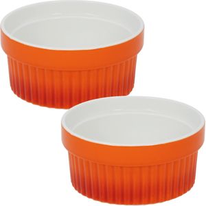 2x Creme brulee schaaltjes/bakjes oranje 9 cm van porselein - Tapas schaaltjes