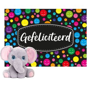 Keel Toys - Cadeaukaart A5 Gefeliciteerd met Superzacht Knuffeldier Olifant 18 cm