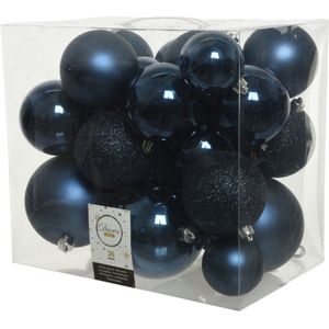 26x stuks kunststof kerstballen donkerblauw (night blue) 6-8-10 cm