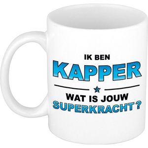 Ik ben kapper wat is jouw superkracht cadeau mok / beker wit en blauw - cadeau / verjaardag / beroepen