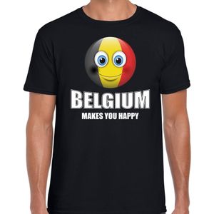 Belgium makes you happy landen / vakantie shirt zwart voor heren met emoticon