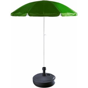 Groen strand/tuin basic parasol van nylon 200 cm + parasolvoet antraciet rotan