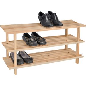 Houten schoenenrek/schoenenstandaard 3-laags 74 x 26 x 48 cm - Schoenen opbergen