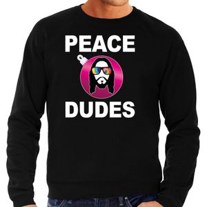 Zwarte Kersttrui / Kerstkleding peace dudes voor heren met social media kerstbal