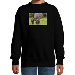 Dieren sweater met olifanten foto zwart voor kinderen - olifant cadeau trui
