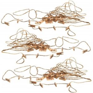 Chaks Kerstkaarten/foto's ophangen slinger 3x - met 30x knijpertjes - beige - 300 cm