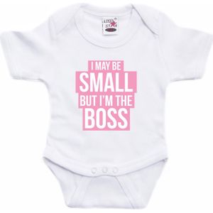 Small but the boss kraamcadeau rompertje roze/wit meisjes
